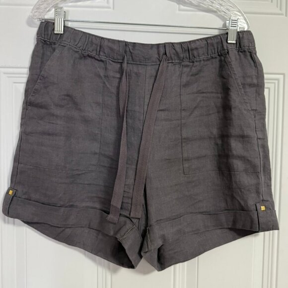 Ellen Tracy Pants - Ellen Tracy Linen Shorts Sz Medium Gray Drawstring‎ Gold Hardware Cuffed Coastal